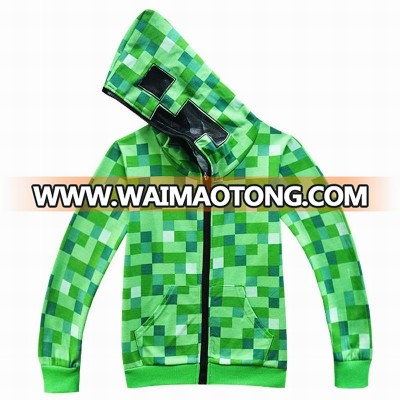 Minecrafts Hoodies Cosplay Costumes Boys Coat Sweatshirt Boys Hoodies Kids Jacket Steve Cosplay Green Zipper Outerwear