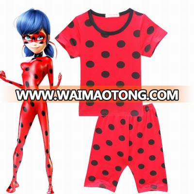 Girls Clothing Sets Miraculous Ladybug Costumes Children Party Halloween Costumes T-shirt+Pants Baby Kids 2 Pcs Suit