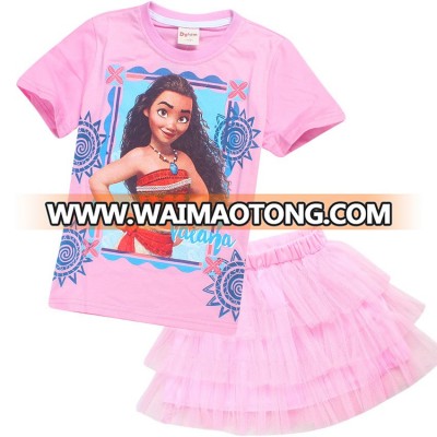 Girls Moana Cute Baby Skirt Fashion Veil Skirt for Children Kids Short Sleeve Tutu Dress Suit Children Cake Skirt Clothes 2PCS